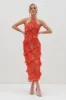 Katy Ruffle Midaxi Dress - Red and Orange Floral sold by Pretty Lavish