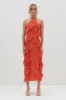 Katy Ruffle Midaxi Dress - Red and Orange Floral sold by Pretty Lavish