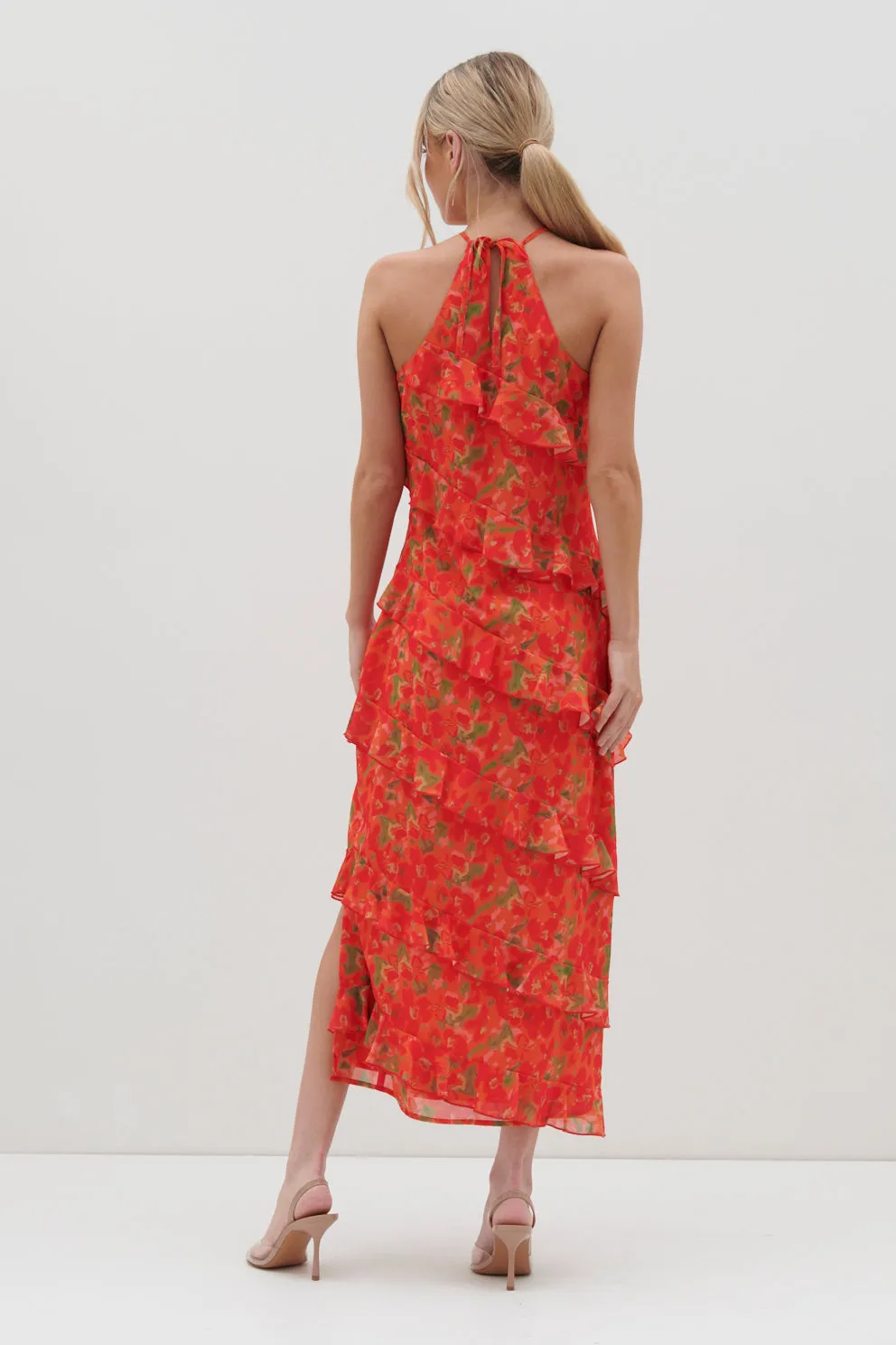 Katy Ruffle Midaxi Dress - Red and Orange Floral sold by Pretty Lavish product image thumbnail 3