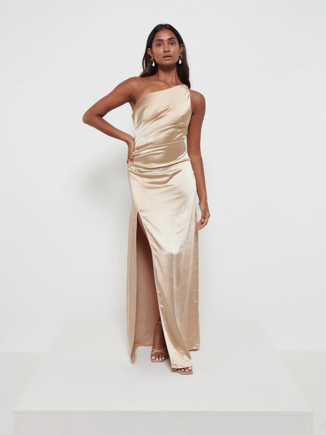 Amelia Ruched Maxi Bridesmaid Dress - Matte Bronze sold by Pretty Lavish product image thumbnail 4