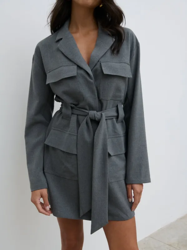 Morgan Tailored Cargo Mini Dress - Grey sold by Pretty Lavish
