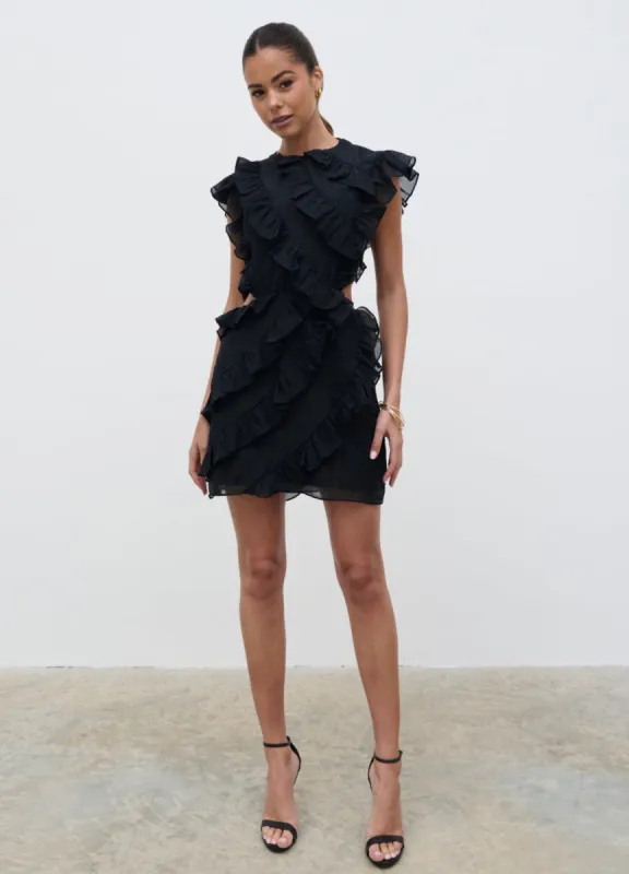 Joss Ruffle Mini Dress - Black made by Pretty Lavish