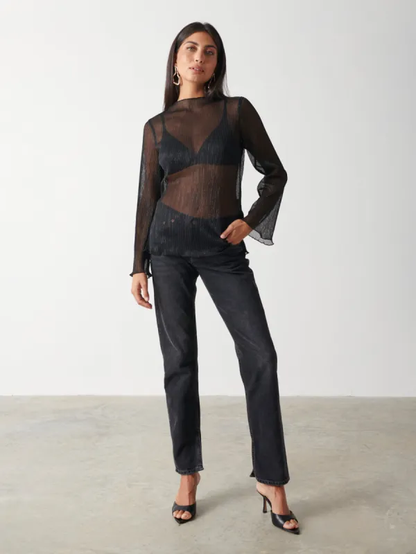 Fraser Sheer Plisse Top - Black sold by Pretty Lavish