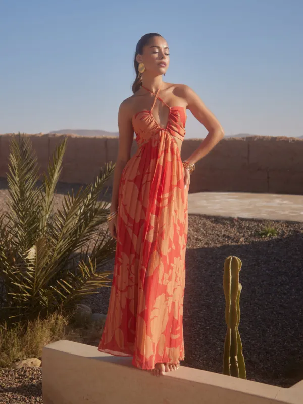 Lucie Cut Out Maxi Dress - Red and Beige Floral sold by Pretty Lavish