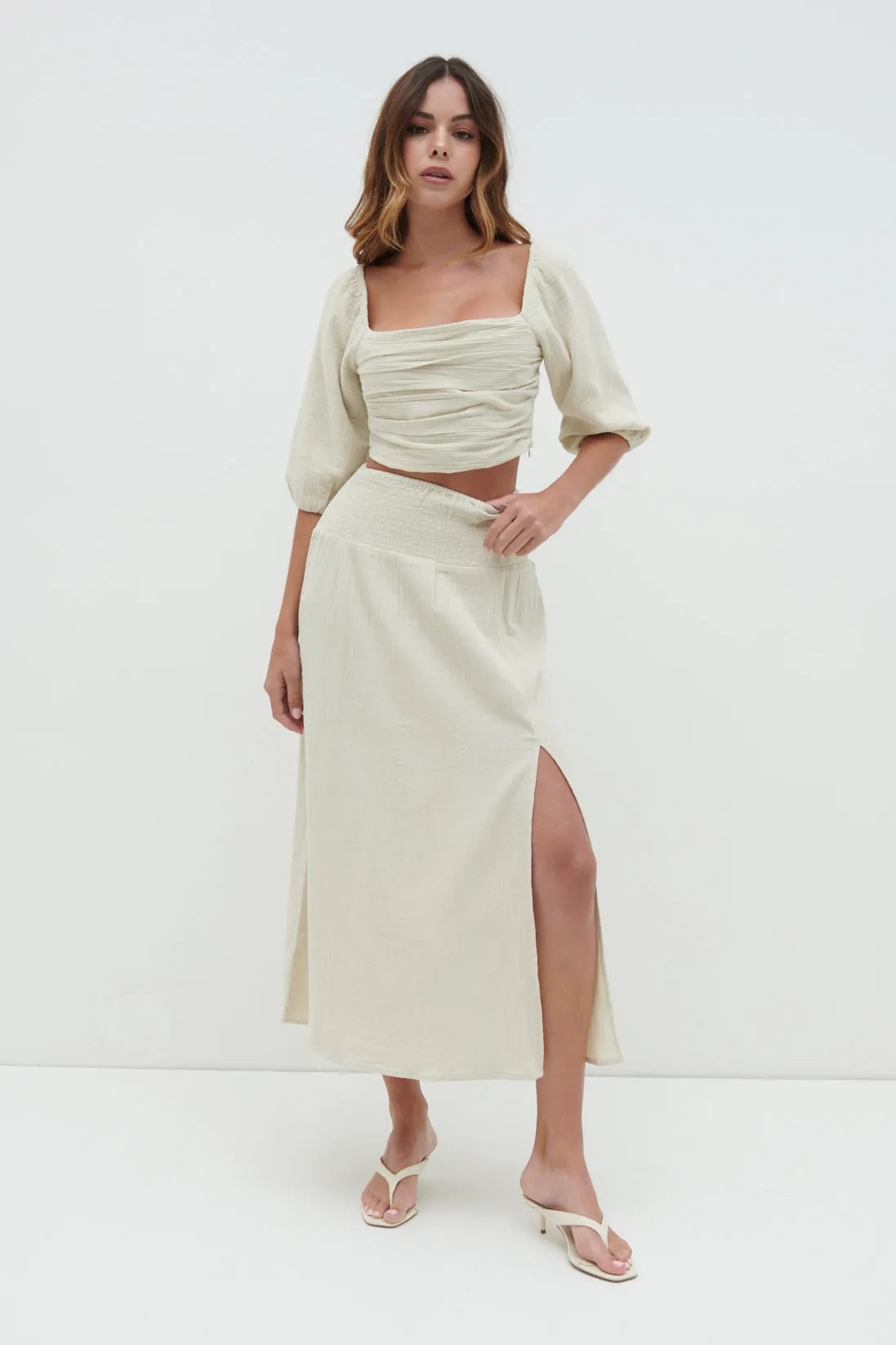Ingrid Ruched Midaxi Skirt - Beige sold by Pretty Lavish product image thumbnail 3
