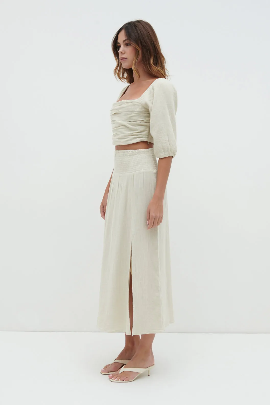 Ingrid Ruched Midaxi Skirt - Beige sold by Pretty Lavish product image thumbnail 4