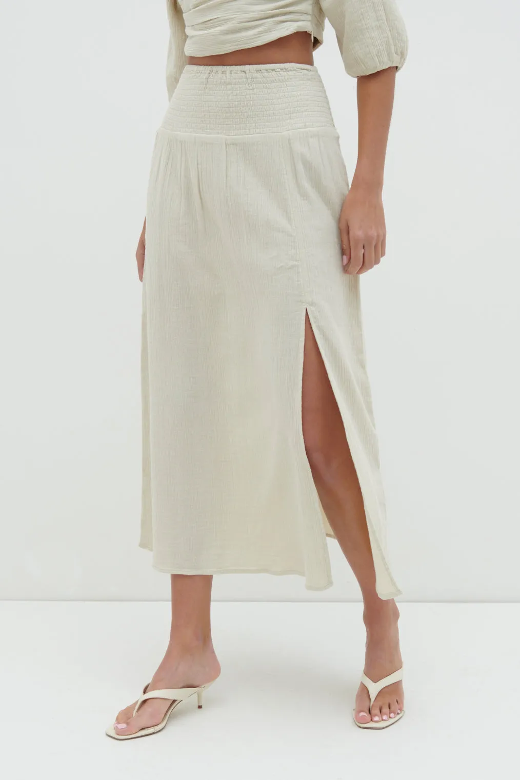 Ingrid Ruched Midaxi Skirt - Beige sold by Pretty Lavish