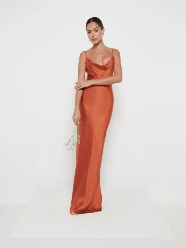 Keisha Maxi Bridesmaid Dress - Matte Copper sold by Pretty Lavish
