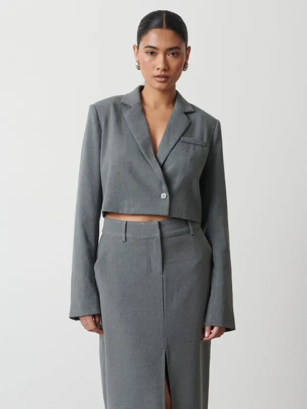 Miya Cropped Blazer - Grey Melange sold by Pretty Lavish