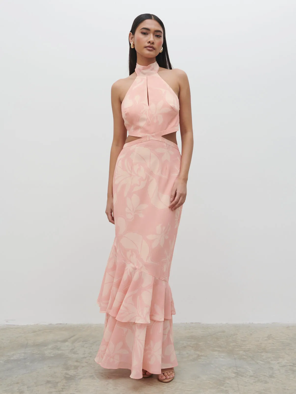 Nova Maxi Dress - Blush Abstract Leaf sold by Pretty Lavish