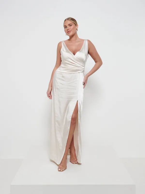 Esmee Wrap Maxi Bridesmaid Dress - Matte Champagne sold by Pretty Lavish