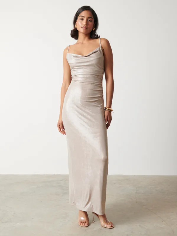 Monroe Metallic Maxi Dress - Champagne sold by Pretty Lavish