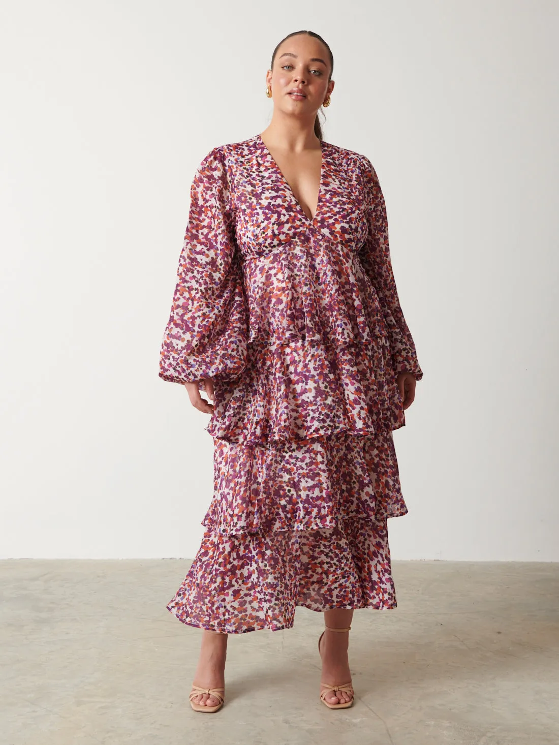 Ashton Ruffle Midi Dress - Coral Abstract sold by Pretty Lavish product image thumbnail 4