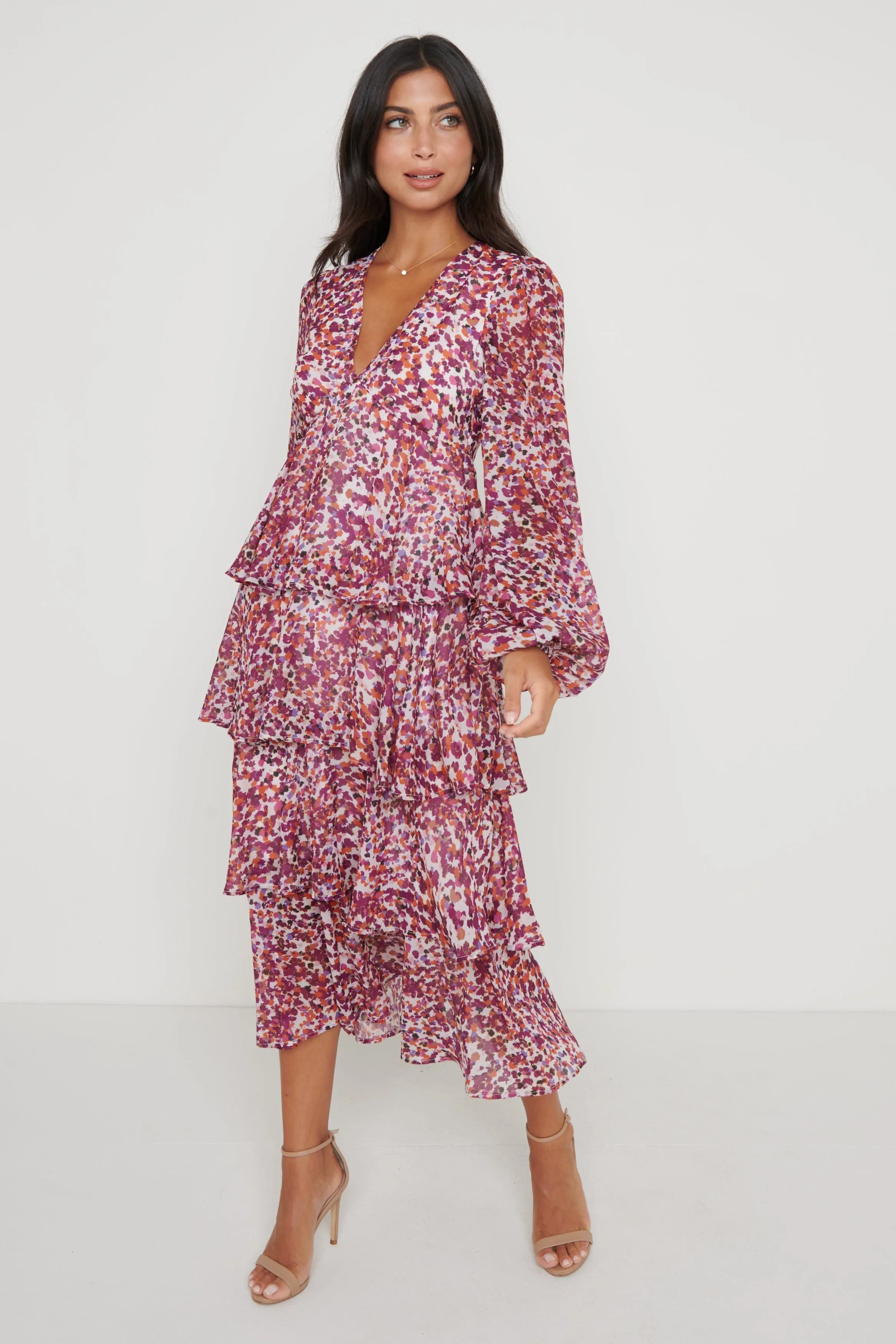 Ashton Ruffle Midi Dress - Coral Abstract sold by Pretty Lavish