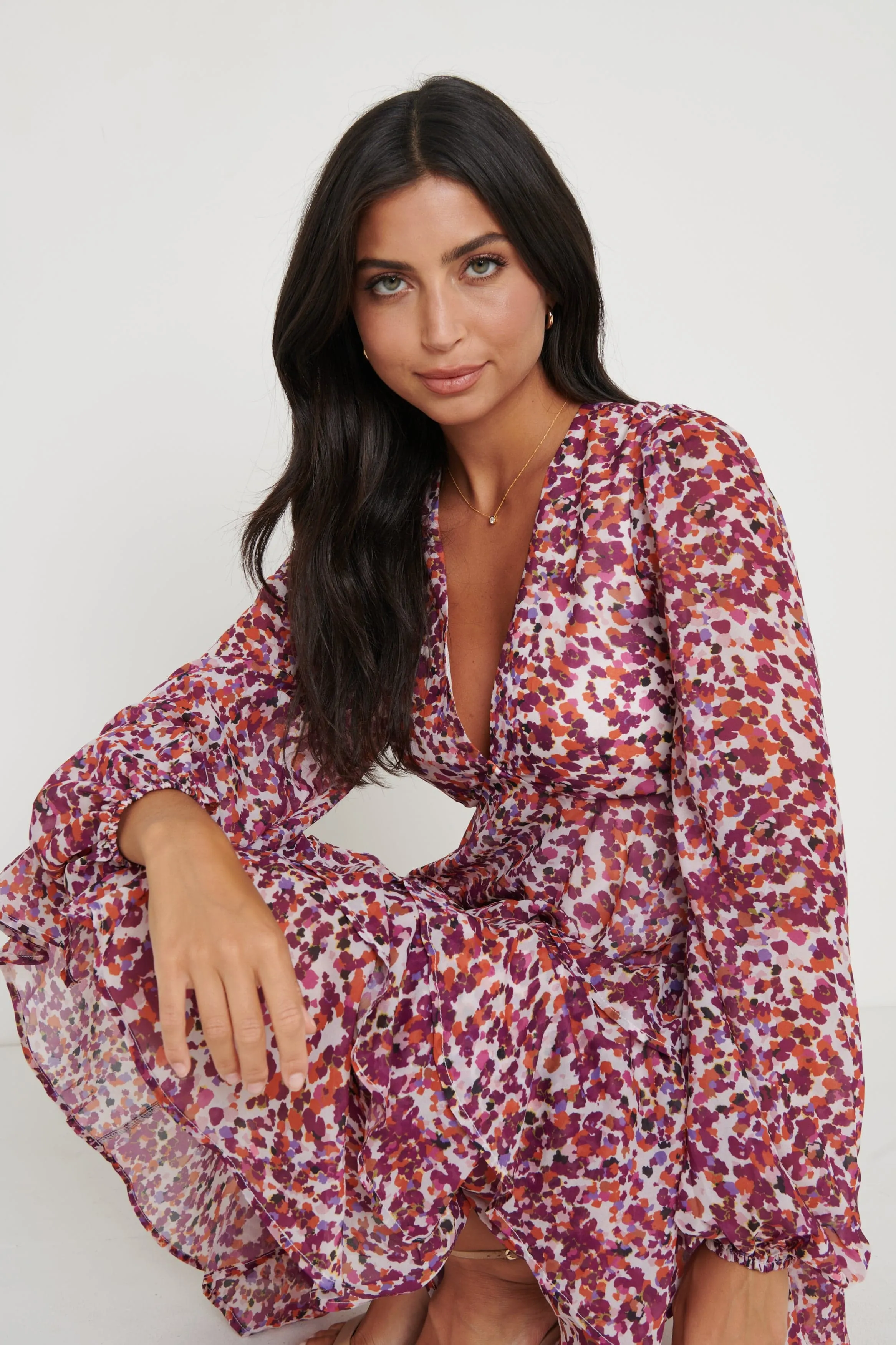 Ashton Ruffle Midi Dress - Coral Abstract sold by Pretty Lavish product image thumbnail 2