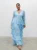 Ashton Ruffle Maxi Dress Curve - Blue Swirl sold by Pretty Lavish