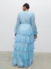 Ashton Ruffle Maxi Dress Curve - Blue Swirl sold by Pretty Lavish