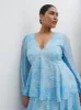 Ashton Ruffle Maxi Dress Curve - Blue Swirl sold by Pretty Lavish