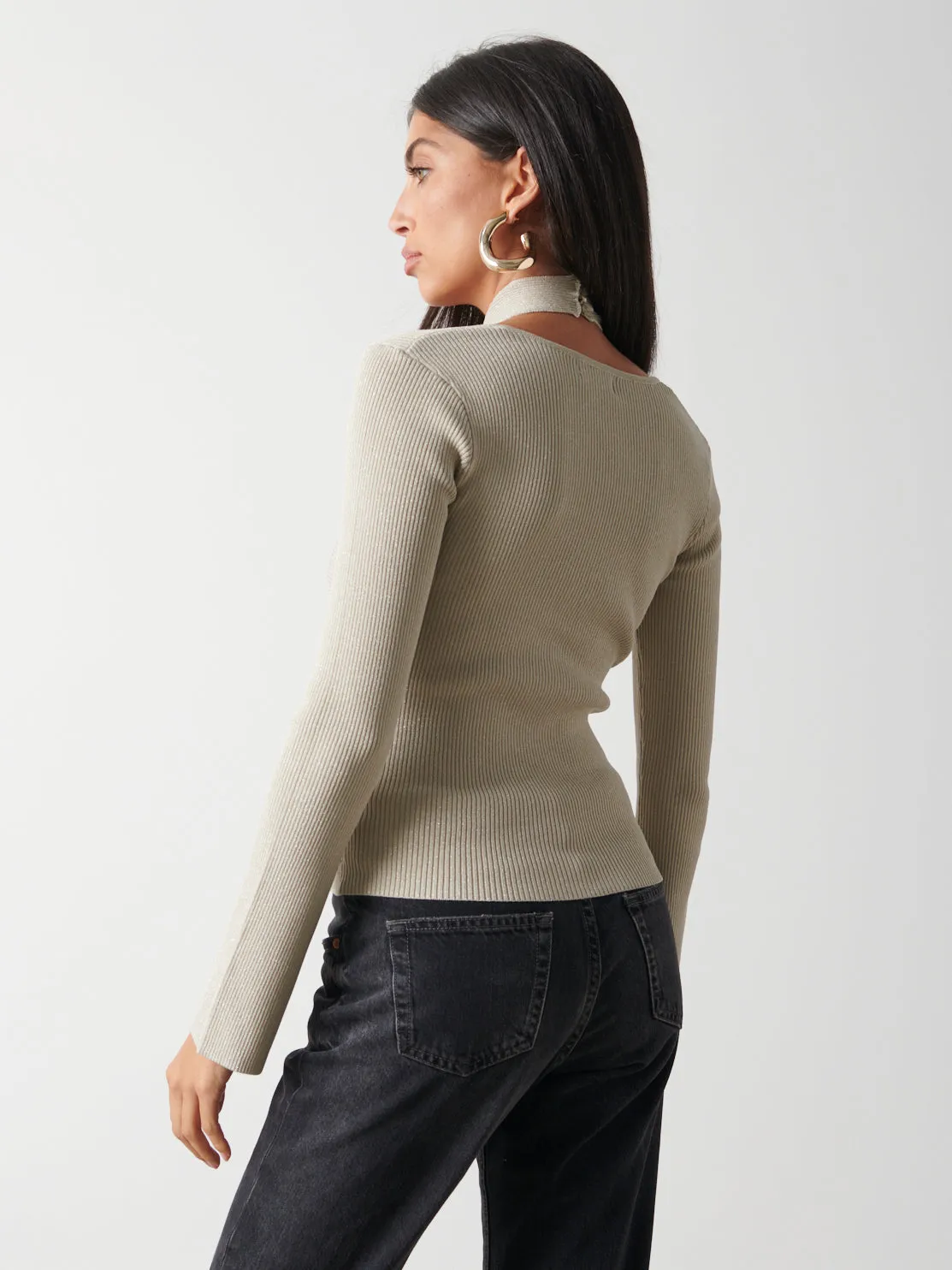 Amity Knotted Halterneck Long Sleeve Top - Gold Metallic sold by Pretty Lavish product image thumbnail 4