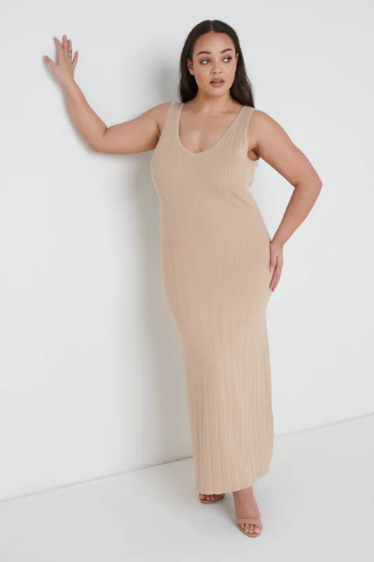Eliza A-Line Dress Curve - Beige sold by Pretty Lavish