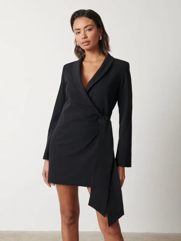 Arielle Wrap Tie Blazer Dress - Black sold by Pretty Lavish