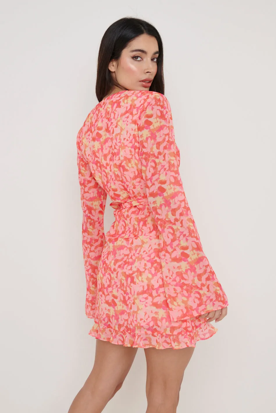 Jessica Wrap Mini Dress - Orange and Pink Floral sold by Pretty Lavish product image thumbnail 3