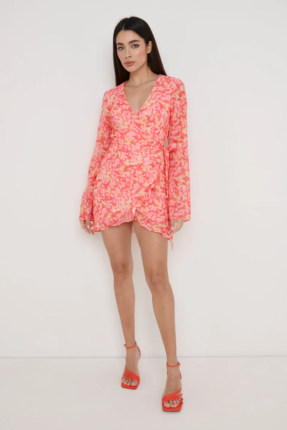 Jessica Wrap Mini Dress - Orange and Pink Floral sold by Pretty Lavish product image thumbnail 4