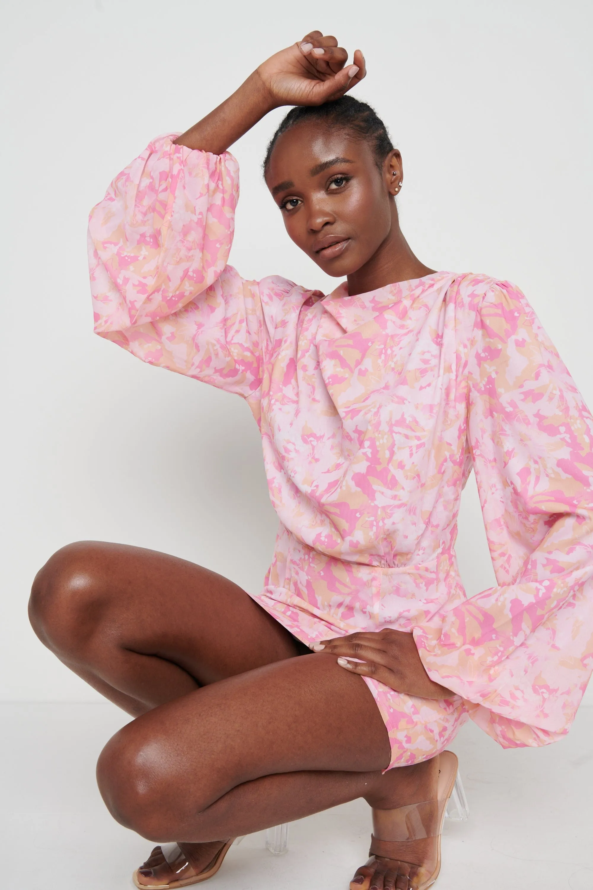 Rachel Pleated Mini Dress - Pink Abstract sold by Pretty Lavish product image thumbnail 2