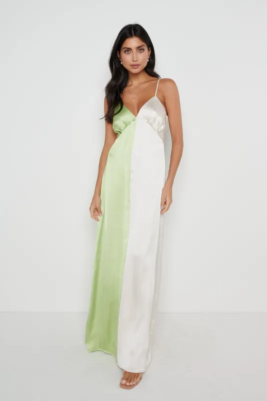 Esmee Contrast Slip Dress - Green and Oyster sold by Pretty Lavish