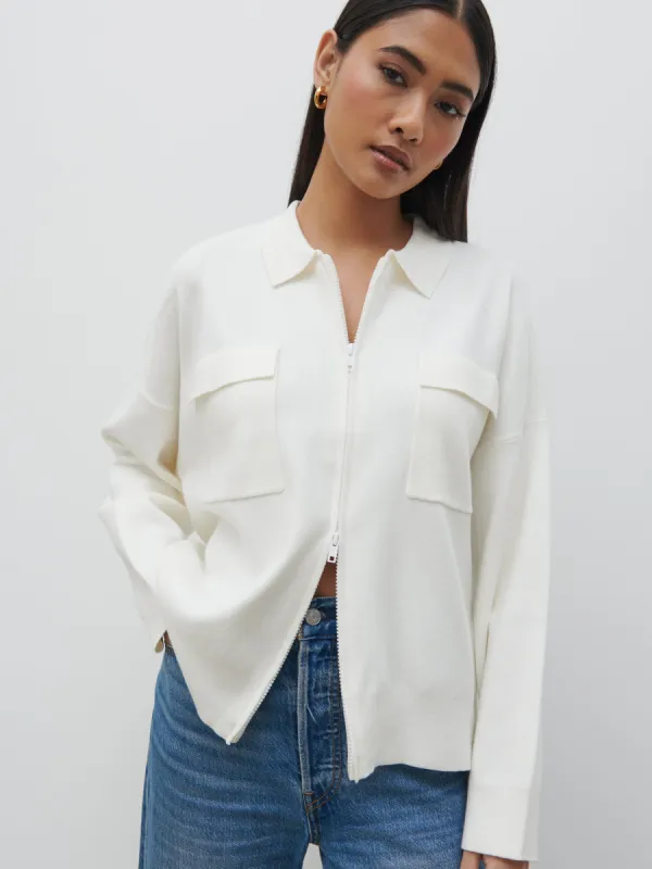 Cameron Zip Up Cardigan - Cream sold by Pretty Lavish
