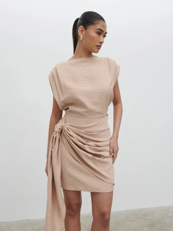 Dana Wrap Mini Dress - Beige sold by Pretty Lavish