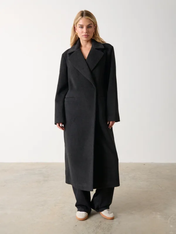Ezra Boxy Collared Coat - Charcoal sold by Pretty Lavish