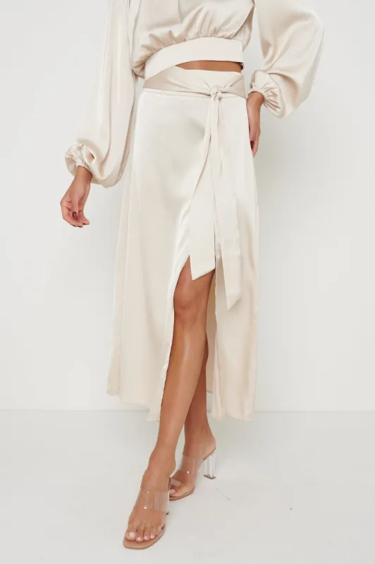 Hadley Tie Midaxi Skirt - Oyster sold by Pretty Lavish