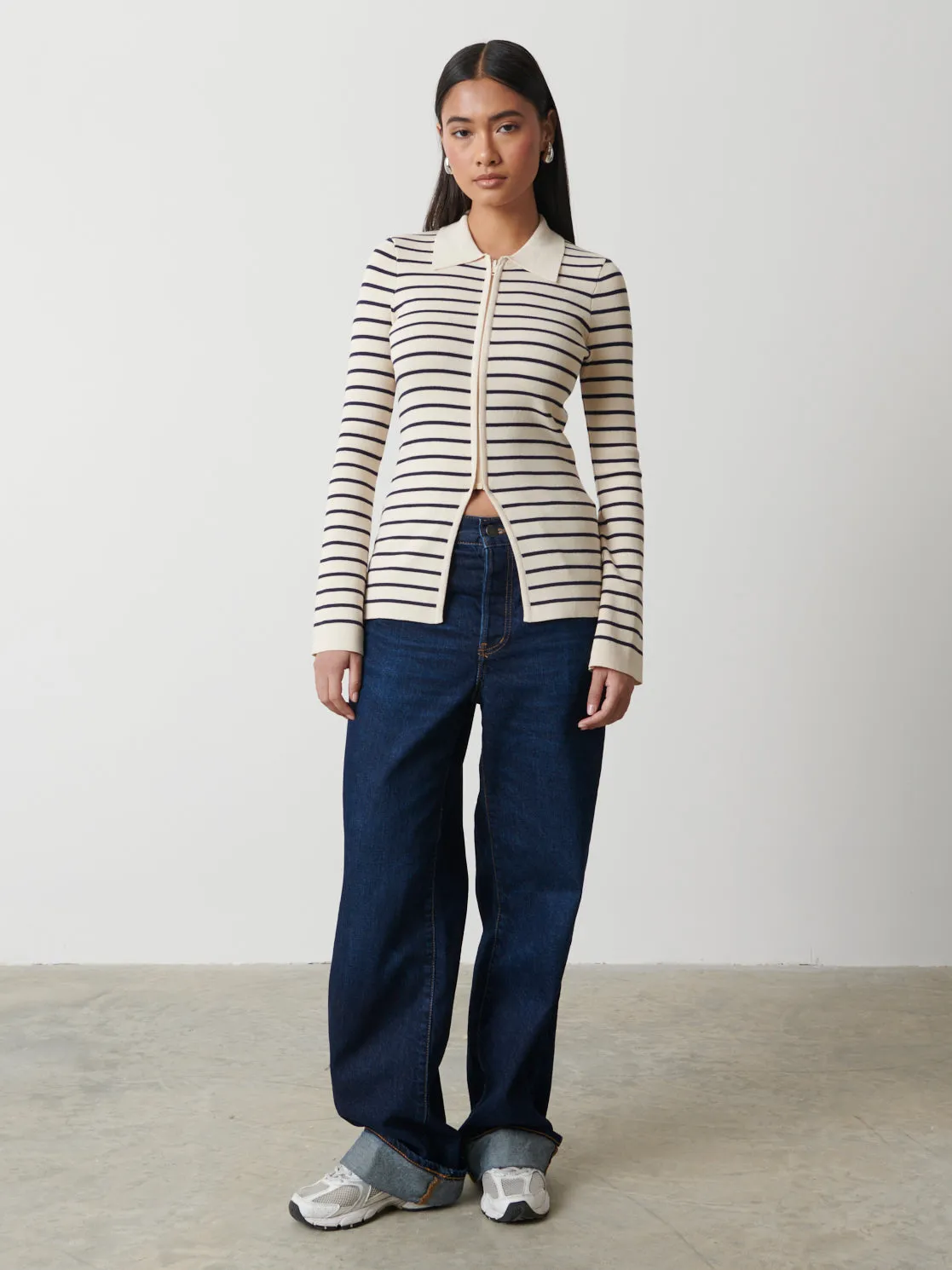 Avery Striped Zip Knit Top - Cream and Navy sold by Pretty Lavish product image thumbnail 2