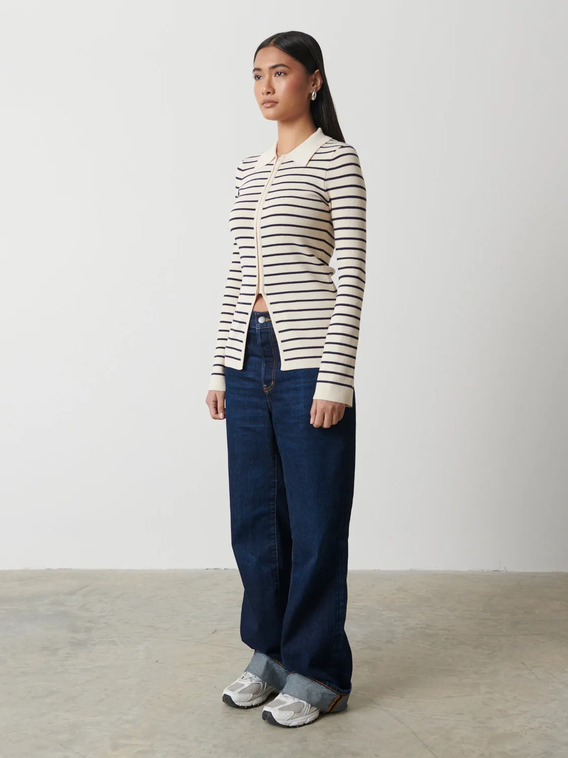 Avery Striped Zip Knit Top - Cream and Navy sold by Pretty Lavish product image thumbnail 4