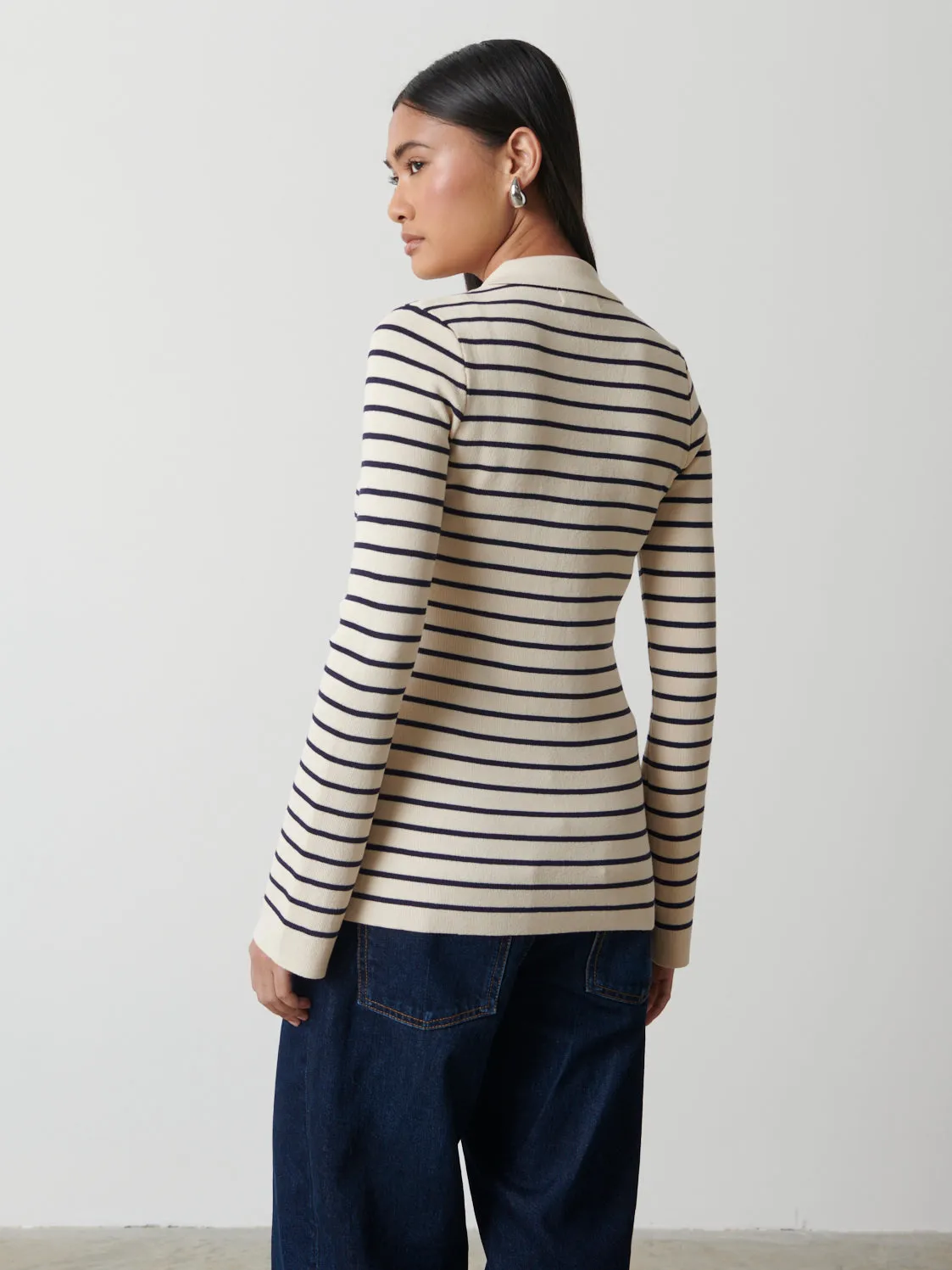 Avery Striped Zip Knit Top - Cream and Navy sold by Pretty Lavish product image thumbnail 3