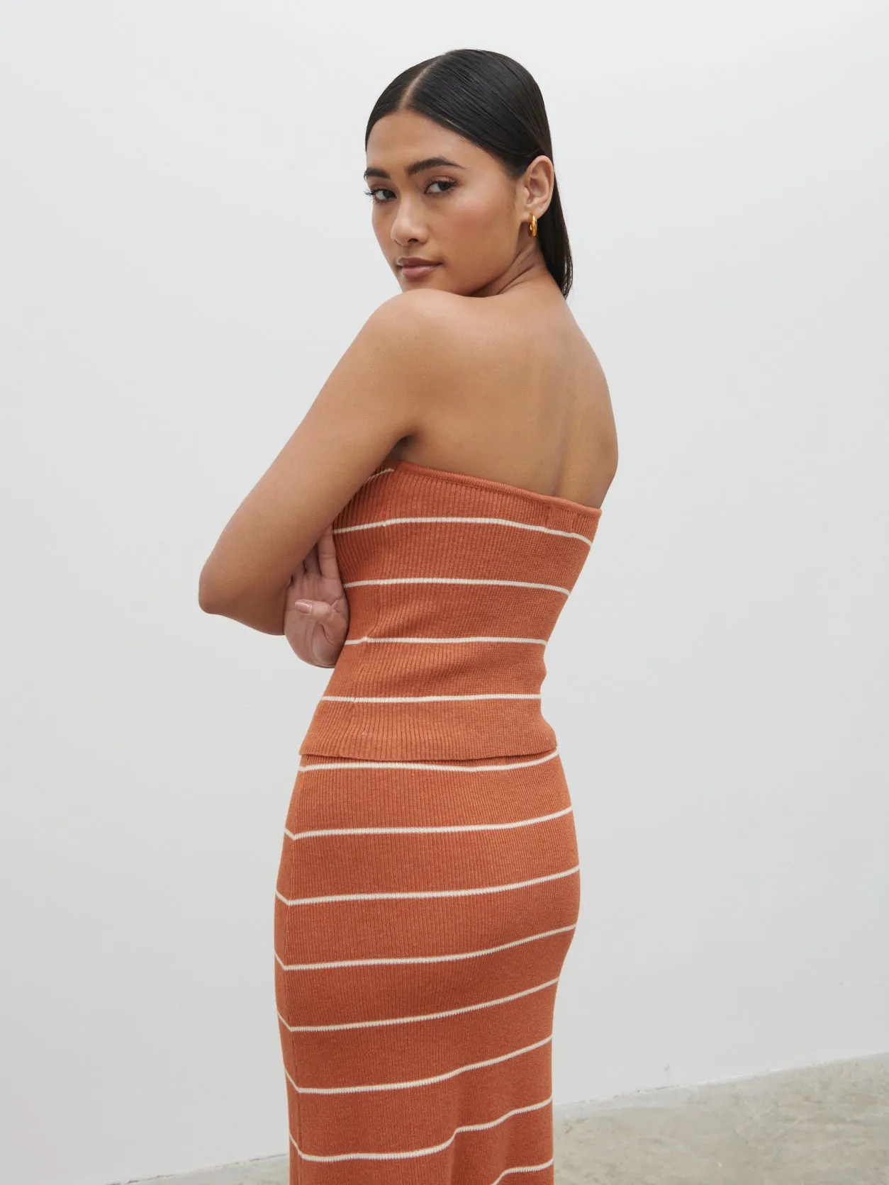 Louisa Stripe Bandeau Knit Top - Terracotta and Cream sold by Pretty Lavish product image thumbnail 5