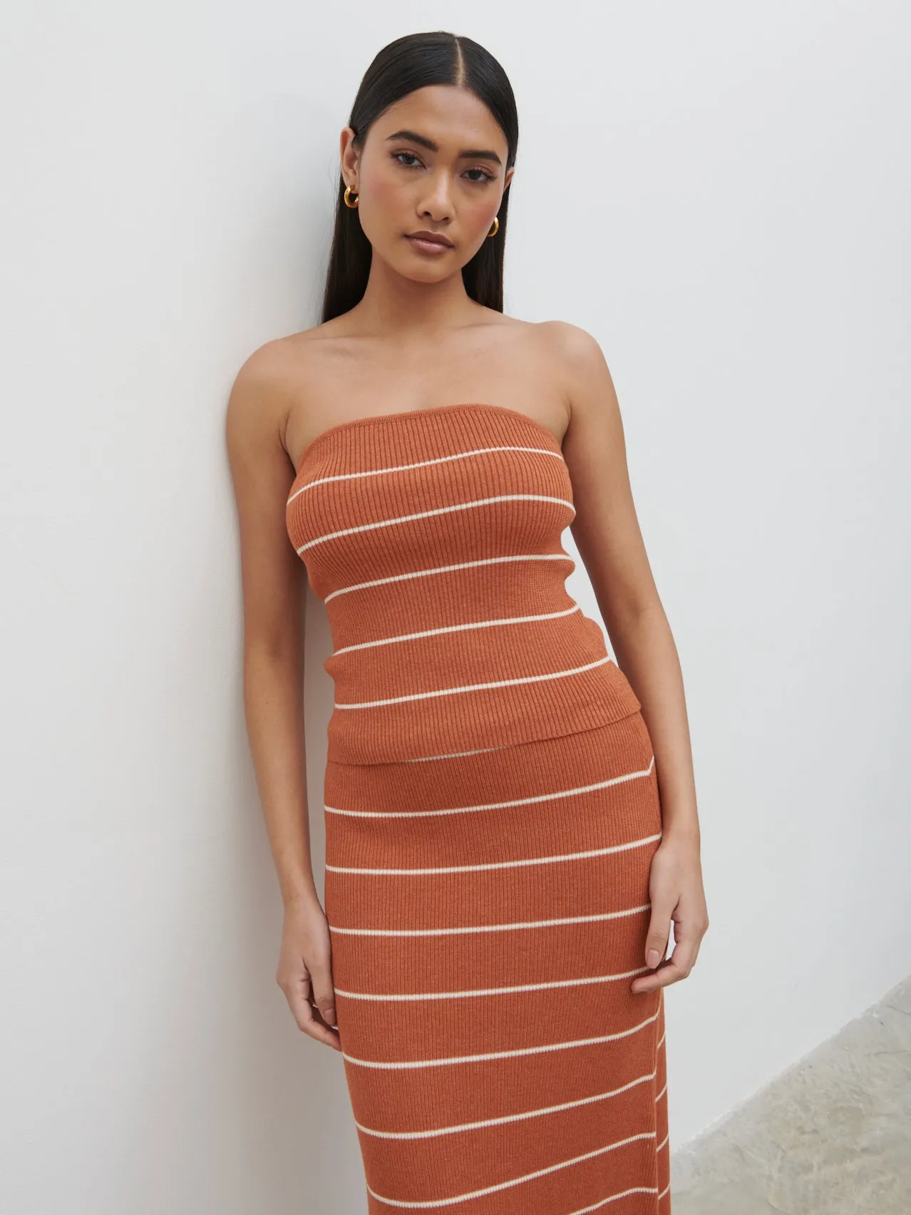 Louisa Stripe Bandeau Knit Top - Terracotta and Cream sold by Pretty Lavish product image thumbnail 4