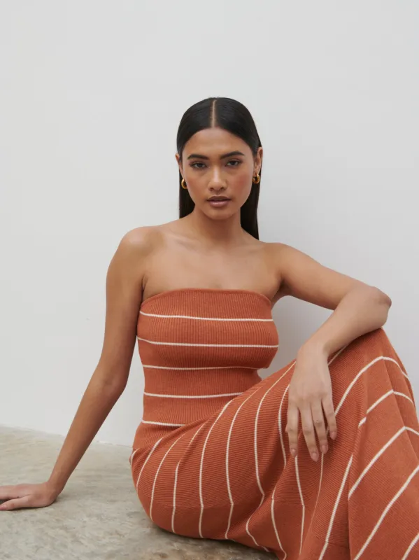Louisa Stripe Bandeau Knit Top - Terracotta and Cream sold by Pretty Lavish