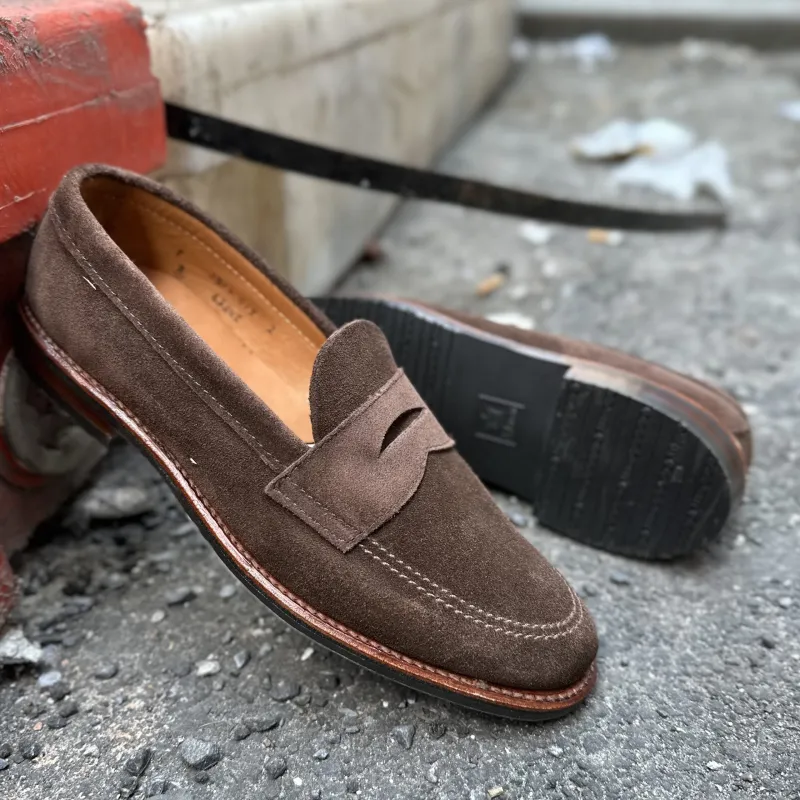 6224L - Unlined Penny Mocc in Brown Suede sold by Alden on Madison