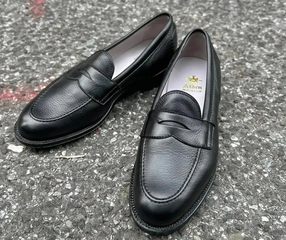 9695F - Flex Penny Loafer in Black Calfskin sold by Alden on Madison