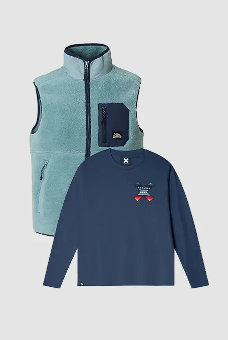 PACK CHALECO FLEECE ROPE MENTA + CAMISETA MANGA LARGA CLASSIC IMPERIAL BLUE sold by Blue Banana