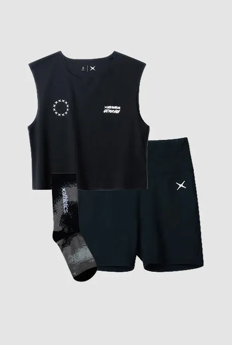 PACK TOP TANK MUJER CLUB NEGRO + LEGGINGS CORTOS MUJER TRAIN NEGROS + CALCETINES GRADIENT DARK GREY sold by Blue Banana