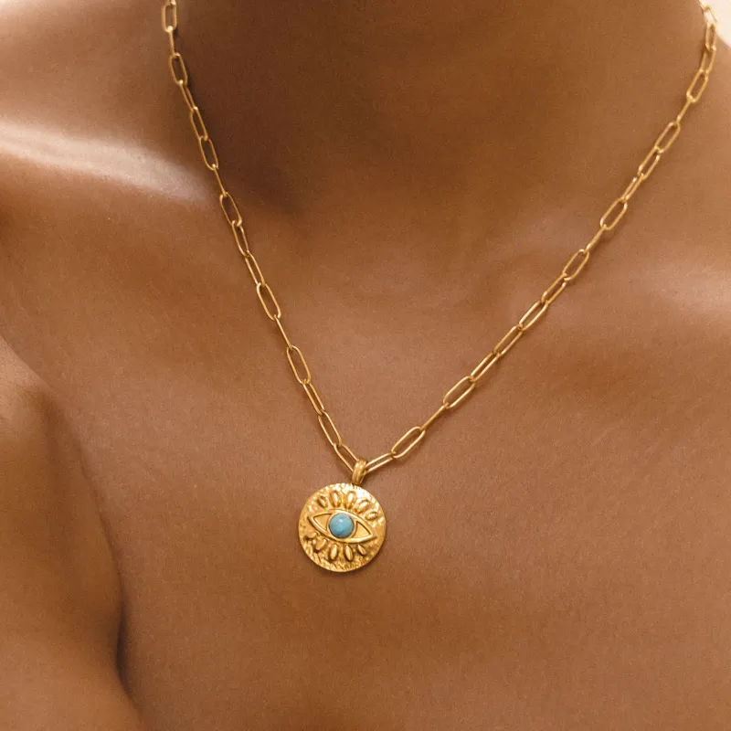 Turquoise Evil Eye Necklace made by Atolea