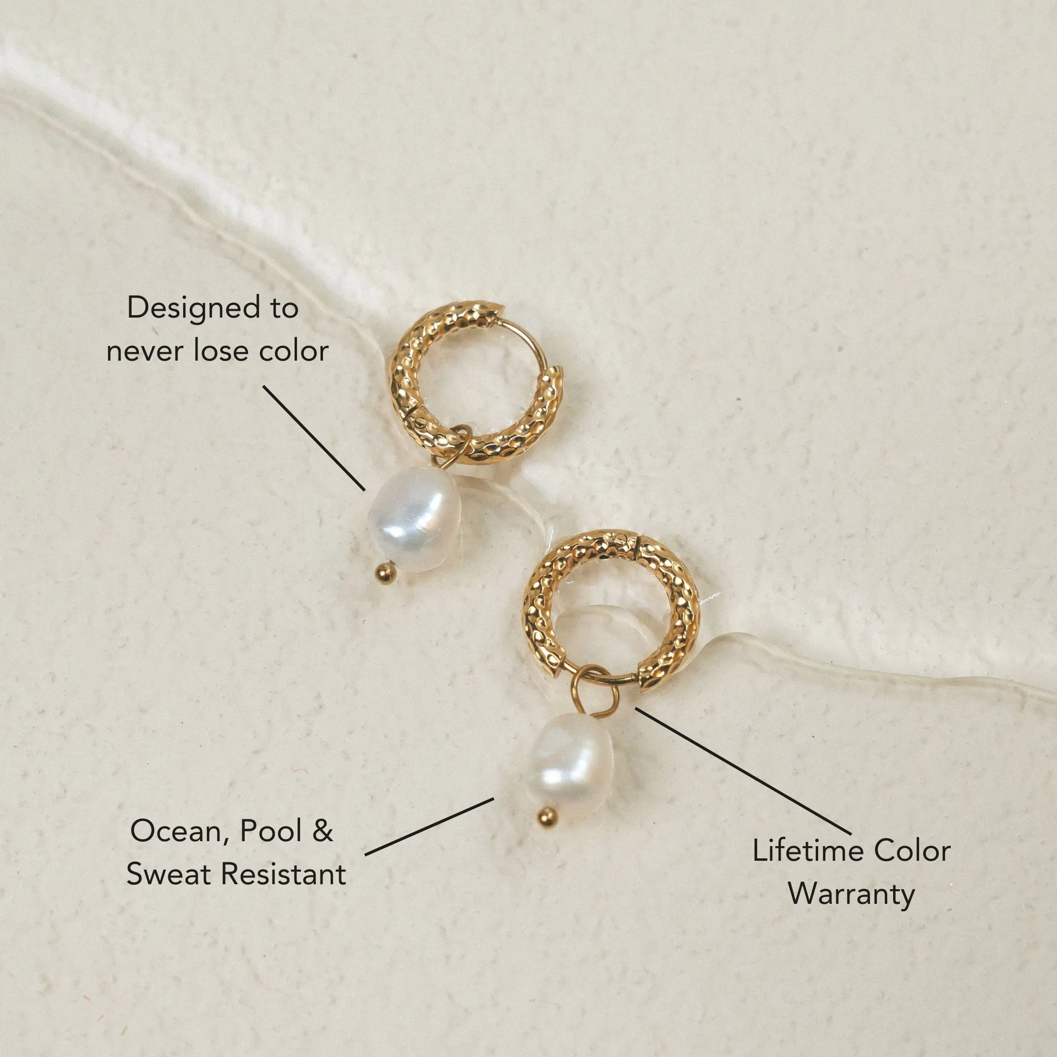 Hammered Pearl Hoop Earrings sold by Atolea product image thumbnail 2