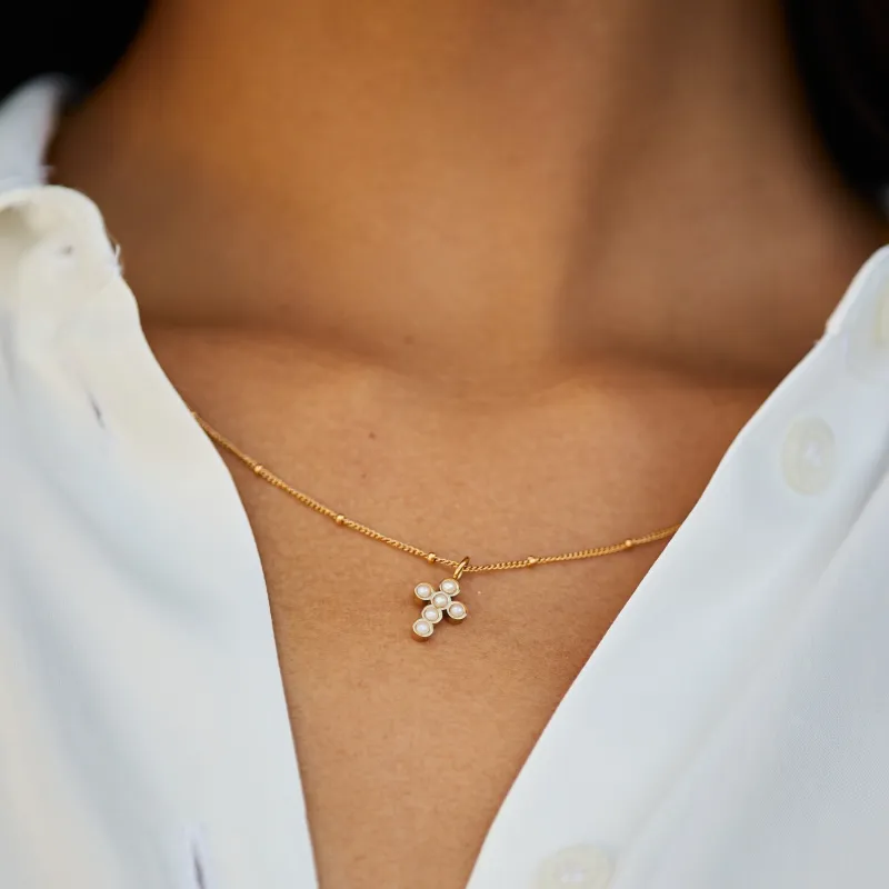 Pearl Cross Necklace made by Atolea