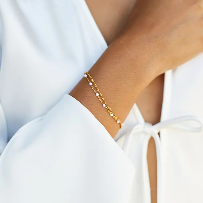Double White Beaded Bracelet sold by Atolea