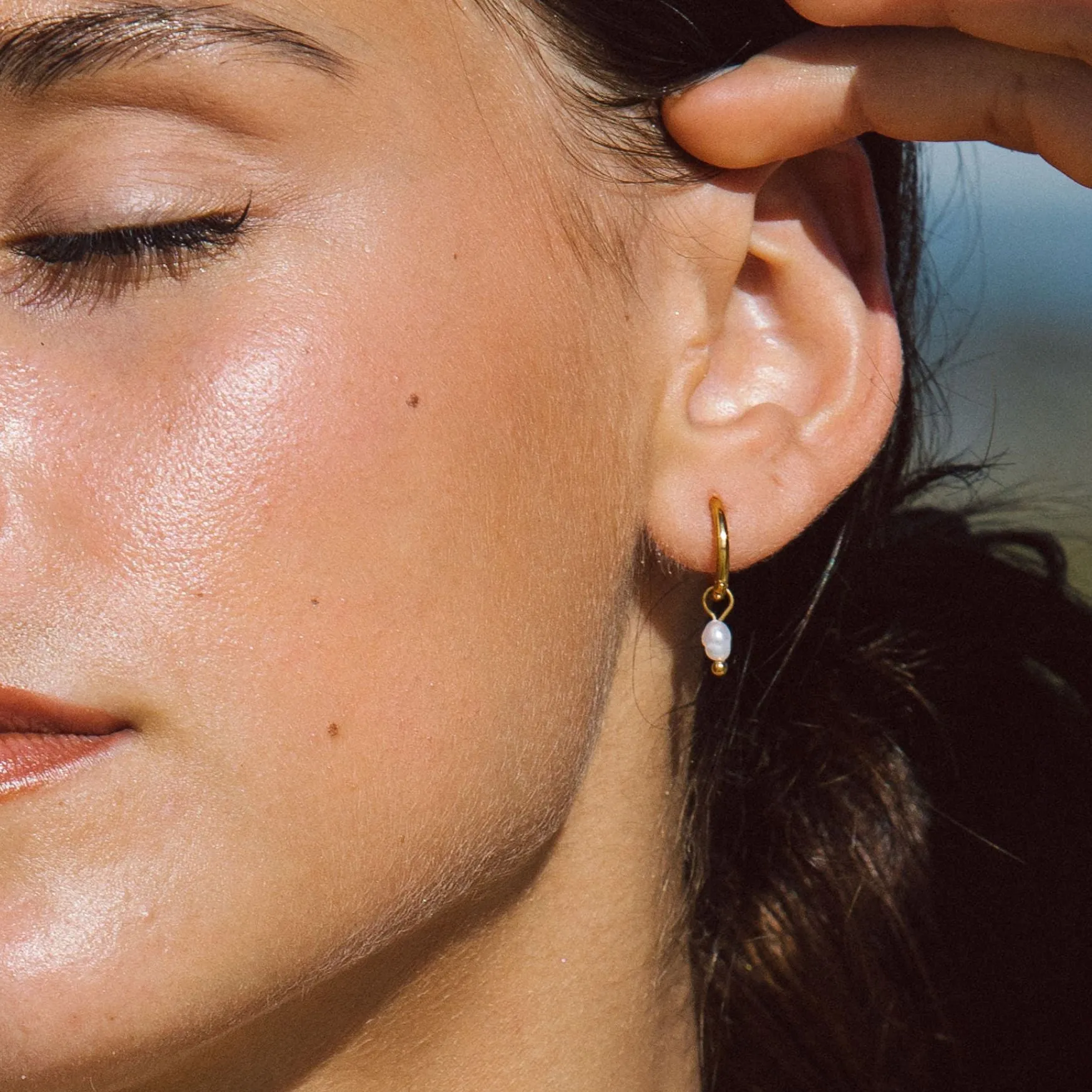 Pearl Huggie Hoops sold by Atolea product image thumbnail 4