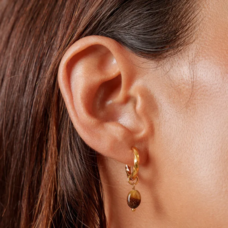 Tiger Eye Hoops Earrings made by Atolea
