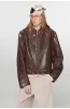 Retro Sheepskin Stand Collar Short Motorcycle Jacket “Caramel Mountain” sold by Firelady Fur
